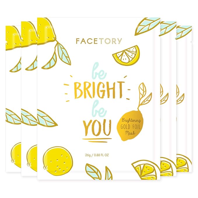 FACETORY K Beauty Face Mask Skin Care - BE BRIGHT BE YOU BRIGHTENING Sheet Mask with Gold Foil & Lemon Fruit | Glowing Gold Brightening Face Mask (5 Pack)-VivaGrace Women