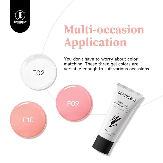 JEWHITENY Poly Nail Gel Set Clear Pink White Neutral Classic Color Poly Extension Gel With Base and Top Coat Slip Solution French Manicure for Home DIY Need U V Lamp Curing-VivaGrace Women