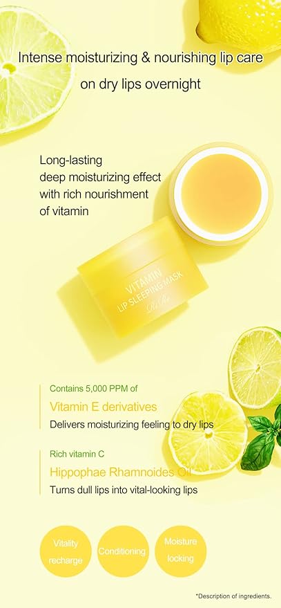 Vitamin Lip Sleeping Mask 10g / 0.35 oz. (Pack of 2) Contains 5,000ppm of vitamin E, Nourishing Moisturizing Elasticity Keratin Care, Lip Balm For Chapped, Cracked, Dry, Wrinkled Lips-VivaGrace Women