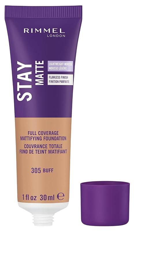 Rimmel London Stay Matte Liquid Mousse - 305 Buff - Foundation, Lightweight, Shine Control, Oil-Free, 1oz-VivaGrace Women