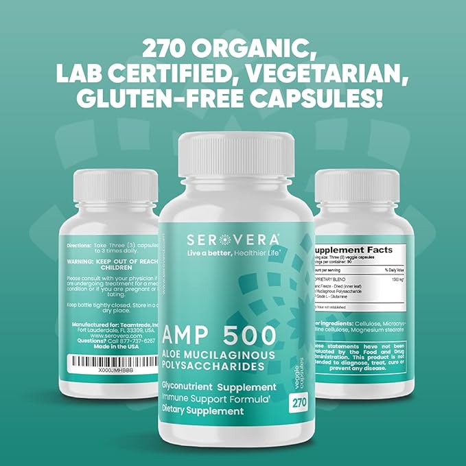 AMP Organic Aloe Glyconutrient Supplement - Support Immune System, Digestive Tract, and Colon Health 270 caps-VivaGrace Women