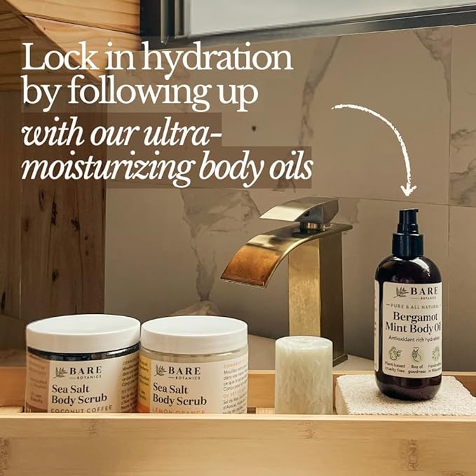 Bare Botanics Lemon Orange Body Scrub 24oz | Made in Madison, WI | All Natural Sea Salt Exfoliator w/ Skin Loving Moisturizers | Vegan & Cruelty Free | Gift Ready Packaging w/ a Cute Wooden Spoon-VivaGrace Women