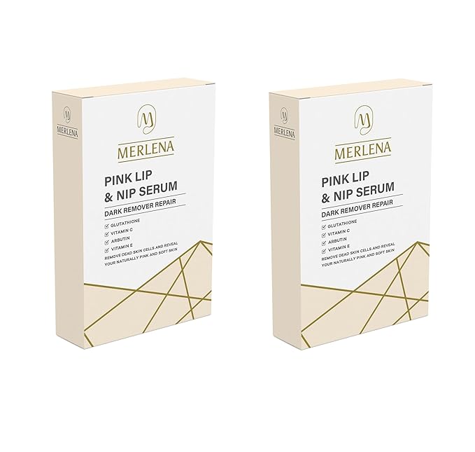(Pack of 2) Merlena Pink Lip & Nip Serum - Organic Hydrating Serum for Pink Lips and Nipples, Collagen-Boosted Formula for Dry, Flaky, and Peeling Skin, Enriched with Vitamins C & E 2 x 8ml-VivaGrace Women