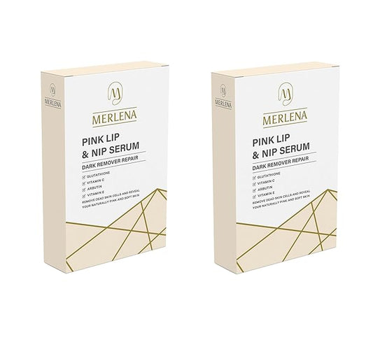 (Pack of 2) Merlena Pink Lip & Nip Serum - Organic Hydrating Serum for Pink Lips and Nipples, Collagen-Boosted Formula for Dry, Flaky, and Peeling Skin, Enriched with Vitamins C & E 2 x 8ml-VivaGrace Women