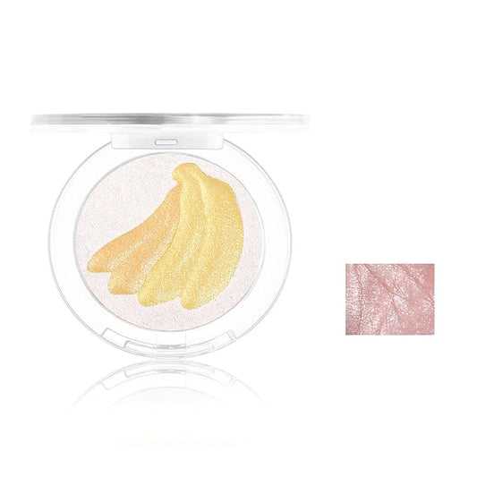 Cream Highlighter Compact, Highly Pigmented Glitter Powder Makeup, Face Highlighters & Luminizers Makeup Palette, Body Cheek Gold Pink Metallic Sparkle Glitter Shimmer Bronzer (#04 Banana)-VivaGrace Women
