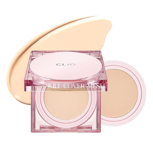 CLIO Kill Cover Mesh Glow Cushion Foundation ([Refill Included] 15g*2, 21N LINEN), Glass Skin, Long-Lasting, Lightweight, Buildable Coverage, Glowy Skin Makeup-VivaGrace Women