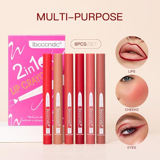 ibcccndc 6PCS Lip Liner and Lipstick Set - High Pigmented Creamy Matte Lip Liner Pencil Set for Girls and Women, Lip Makeup Gift Sets - Includes Nude and Red Lip Liners, Waterproof Formula (A)-VivaGrace Women