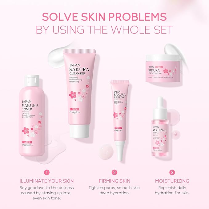 Skin Care, Skin Care Set, Skin Care Kit with Cleanser, Toner, Serum, Eye Cream, Face Cream for Women Teen Girls Mom Daughter Women Beauty Gift Sets 5pcs (Large Capacity Version)-VivaGrace Women