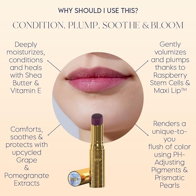 ieró Beauty Moonkissed Luminous PH Tinted Lip Balm w/Shea Butter & Vitamin E, Lip Care Moisturizer, Lip Plumper for Soft & Supple Lips, Paraben Free, Vegan, Sheer Berry w/Blue-Violet Shimmer-VivaGrace Women
