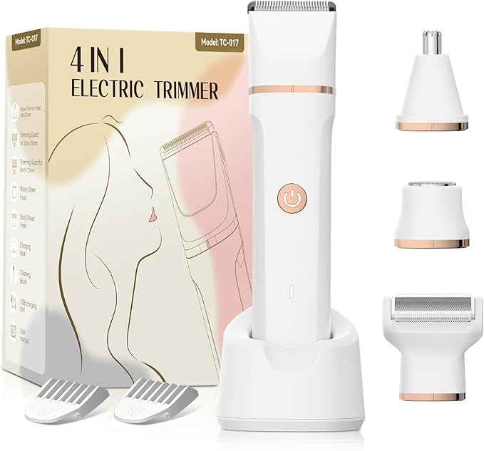 Electric Bikini Trimmer for Women - 4 in 1 Electric Razors for Women, Waterproof Pubic Hair Trimmers and Facial Hair Remover, Replaceable Shaver & Nose Hair Trimmer, Rechargeable Women's Grooming Kit-VivaGrace Women