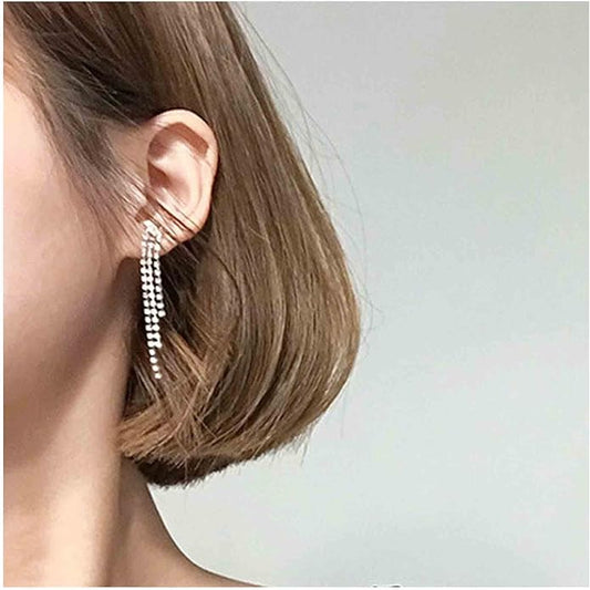 Boho Rhinestone Tassel Earrings Long Fringe Drop Dangle Earrings Silver Crystal Chain Tassel Earrings Vintage Chandelier Chain Studs Earrings Luxury Statement Earrings Jewelry for Women and Girls Gifts-VivaGrace Women