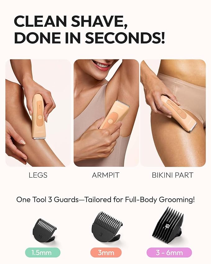 LADYSPOT™ Finishing Trimmers, Electric Shaver for Women, Hair Trimmer for Womens, Shaving & Grooming Sets Kit with 3 Guard and Replaceable Ceramic Blade Heads, Waterproof Wet/Dry(Orange)-VivaGrace Women