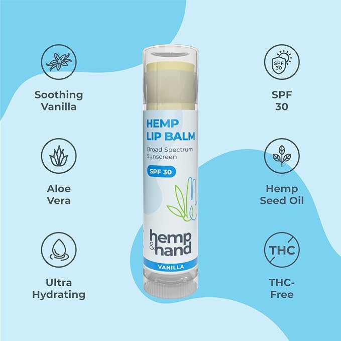 Organic Vanilla Hemp Lip Balm with Beeswax, Coconut Oil and Vitamin E - SPF 30 - by Hemp and Hand (1 Count (Pack of 4))-VivaGrace Women