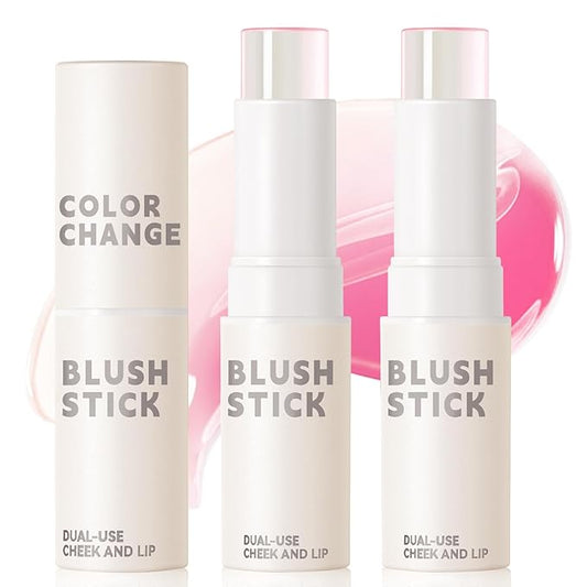2PCS Color Changing Blush Stick for Cheeks Makeup,Clear Blush PH Temperature Change Magic Pink Cream Blusher Waterproof Multi-Use Lips and Face Tint,Matte Finish Natural Lightweight Jelly-VivaGrace Women