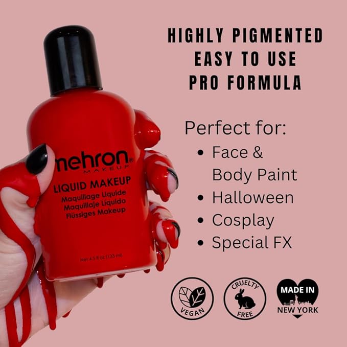 Mehron Makeup Liquid Makeup | Face Paint and Body Paint Perfect for Halloween, Cosplay I Air Brush Compatible 4.5 oz (133 ml) (Red)-VivaGrace Women