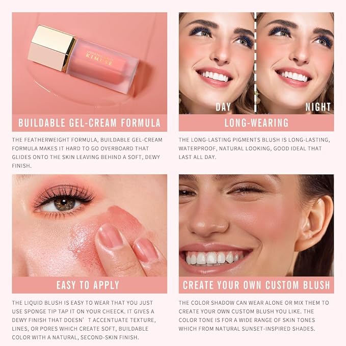 KIMUSE Soft Cream Blush Makeup, Liquid Blush for Cheeks, Weightless, Long-Wearing, Smudge Proof, Natural-Looking, Dewy Finish-VivaGrace Women