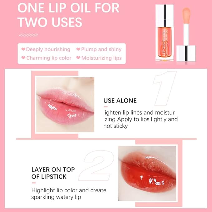 Plumping Lip Oil, Long Lasting Hydrating Lip Gloss Tinted Lip Balm Non-sticky Revitalizing, Tinting Lip Care Oil for Dry Lip (CORAL)-VivaGrace Women