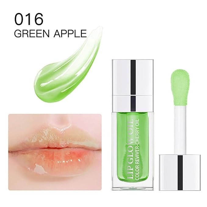 Hydrating Lip Glow Oil, Lip Oil Gloss Transparent Toot Tinted Nourishing Long Lasting Repairing Lightening Lip Lines (GREEN APPLE) 0.2 OZ-VivaGrace Women