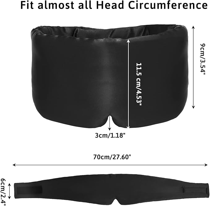 Silk Sleep Mask for Women Men, Mulberry Silk Eye Sleeping Mask & Blindfold with Adjustable Velcro Strap, Blackout Eye Cover for Sleep Travel Yoga Nap, Large Size, Black-VivaGrace Women