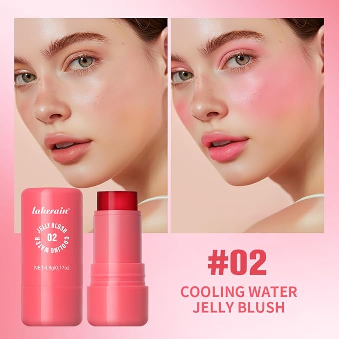Multi-Use Cooling Water Jelly Blush/Lip Tint & Eye Shadow - Sheer Stain withBuildable Watercolor Finish - Long-Lasting Moisture - 1,000+ Swipes Per Stick - Jelly Texture for Lip & Cheek (Red)-VivaGrace Women