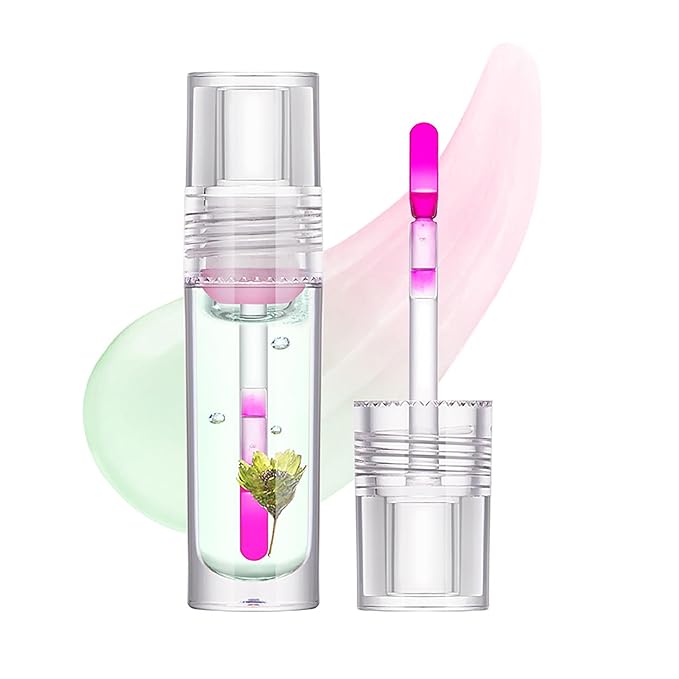 Flower Lip Oil, Hydrating Lip Glow Oil, Plumping Lip Oil, Non-Sticky Long Lasting Lip Oil Gloss, Transparent Lip Oil Tinted, Lip Plumper Gloss, Moisturize your lips and Reduce lip lines (05)-VivaGrace Women