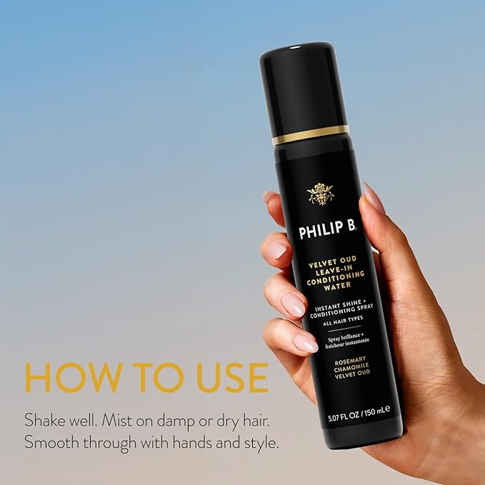PHILIP B. Velvet Oud Leave-in Conditioning Water, 5.07 Fl. Oz. (150 ml) - Instant Shine and Conditioning Spray With Rosemary and Chamomile-VivaGrace Women
