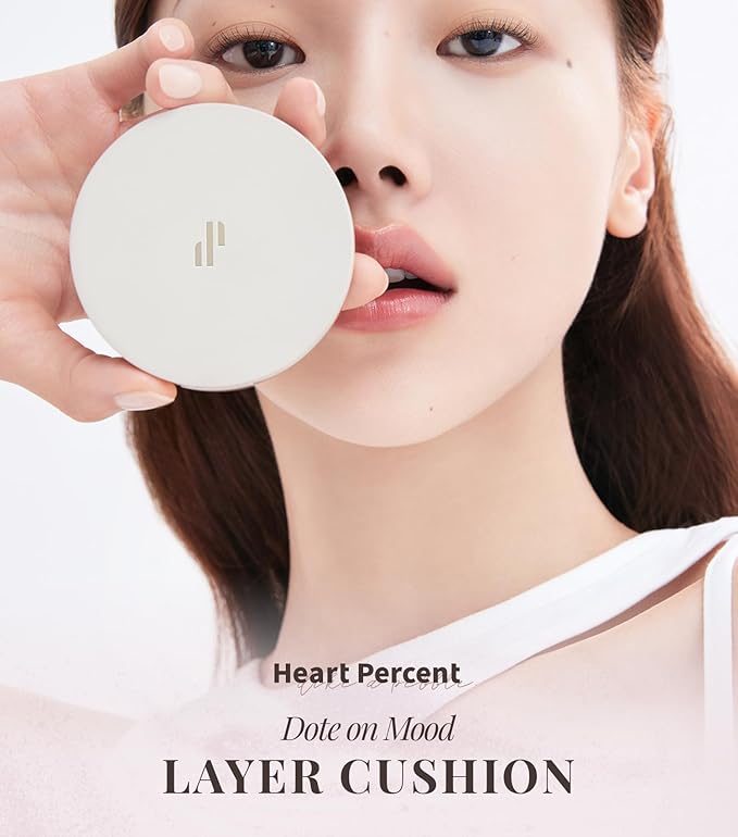 Heart Percent Dote on Mood Layer Cushion SPF 50+/PA+++ with Refill, Satin Glow Silky Flawless Finish Full Coverage Advanced Skincare Foundation (#21P)-VivaGrace Women