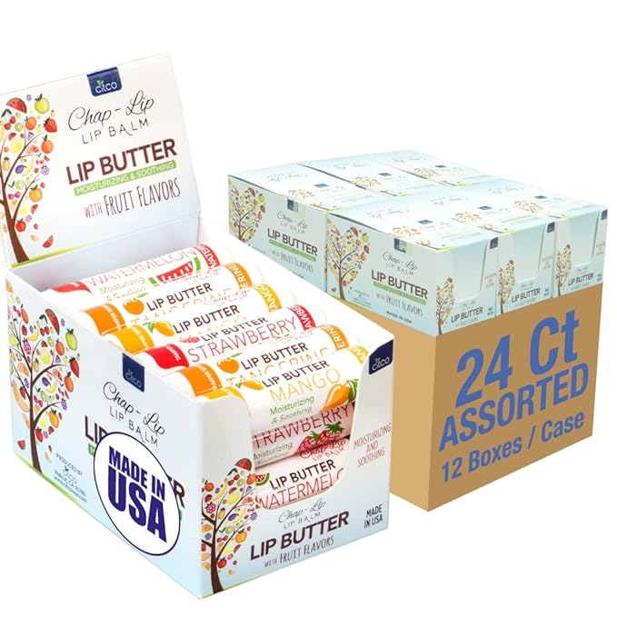 CHAP-LIP Original Lip Balm Hydrating Bulk Chap Stick with Fruit Flavors, Coconut Oil, and Cocoa Butter - Lip Therapy Pack for Men and Women - Gift Set Made in the USA, 24 Pack x 12 Box-VivaGrace Women