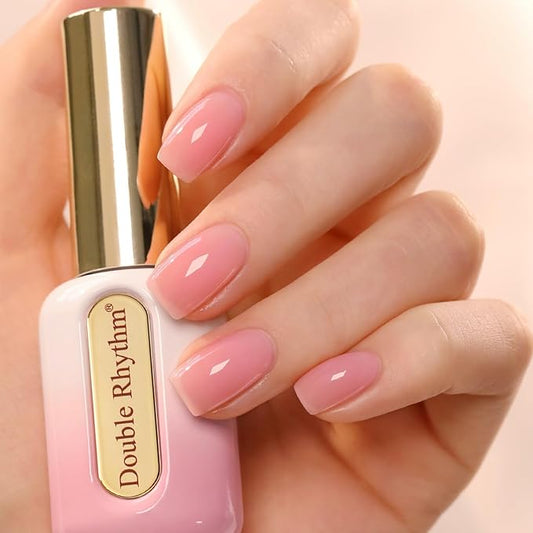 Double Rhythm 0.50 OZ Gel Polish Hema Free Same Color Same Bottle Golden Round Translucent Neutral Natural Milky 15 ML Jelly UV Polish Art DIY at Home (Light Pink-C1374)