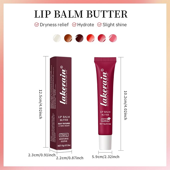 Erinde Lip Butter Balm, Moisture Hydration Lip Butter Gloss, Sheer Tinted Lip Mask and Lip Balm, Soothing Lip Treatment Care Makeup, Shine Lip Glow Oil for Dry, Chapped Lips, 05 Cherry-VivaGrace Women