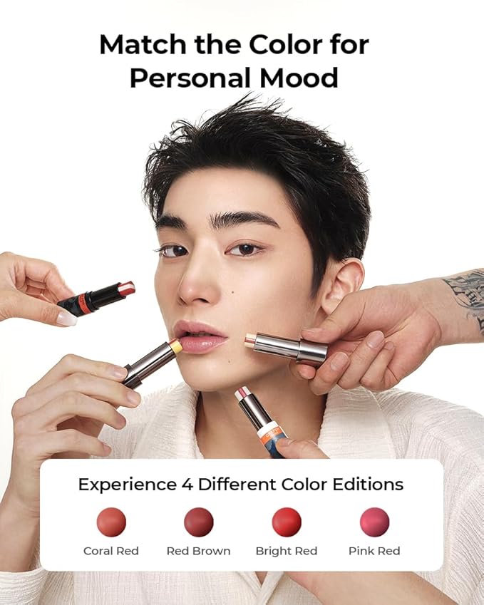 GRAFEN Triple Color Lip Balm Coral Red 0.13 oz | Tinted Lip Balm for Men | Korean Lip Butter Triple Layers of Lip Care & Coloring | Metal Container & Magnetic Cover.-VivaGrace Women