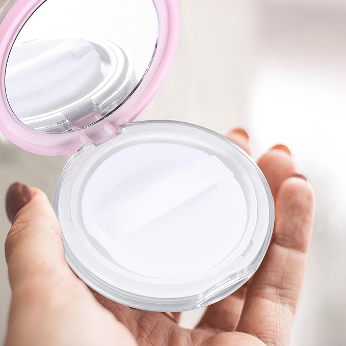Powder Puff 2pcs Loose Powder Containers with Elasticated Net Sifter, Mirror and Puff 5g Loose Powder Compact Case Case for DIY Makeup and Travel () Cushion Foundation-VivaGrace Women