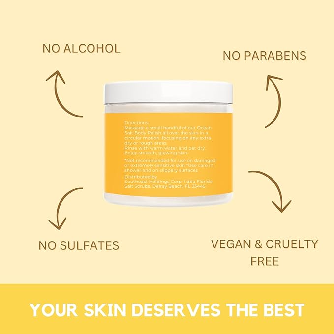 Sea Salt Body Scrub by Florida Suncare - Ocean Salt Body Polish Infused with Marine Algae - Exfoliating Face and Body Scrub - Facial Scrub Exfoliator to Tackle Acne and Scars (Yuzu, 12.1 oz)-VivaGrace Women