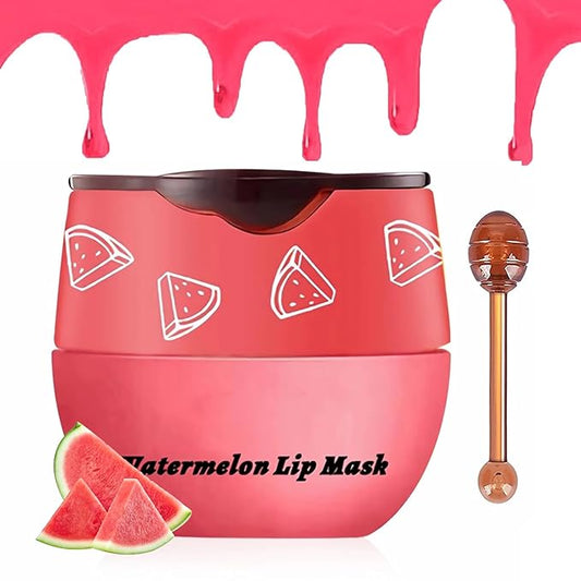 Bee Lip Balm Honey Pot,Honey Strawberry Apple Lip Mask,Lip Balm Moisturizing Lip Sleep Mask with Stick Hydrating & Prevention Dry and Cracked (Watermelon)-VivaGrace Women