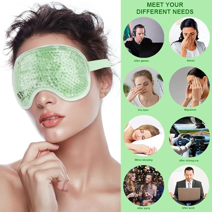 Cooling Eye Mask Gel Eye Mask Reusable Cold Eye Mask for Puffy Eyes, Eye Ice Pack Eye Mask with Soft Plush Backing for Dark Circles, Migraine, Stress Relief-VivaGrace Women