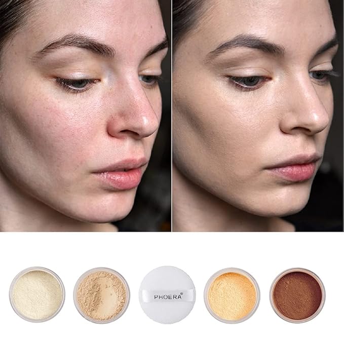 2 Pcs PHOERA Setting Powder and Face Primer, Control Oil Brighten Skin Color Cover Face Setting Loose Powder。 (02 Cool Beige + makeup primer)-VivaGrace Women
