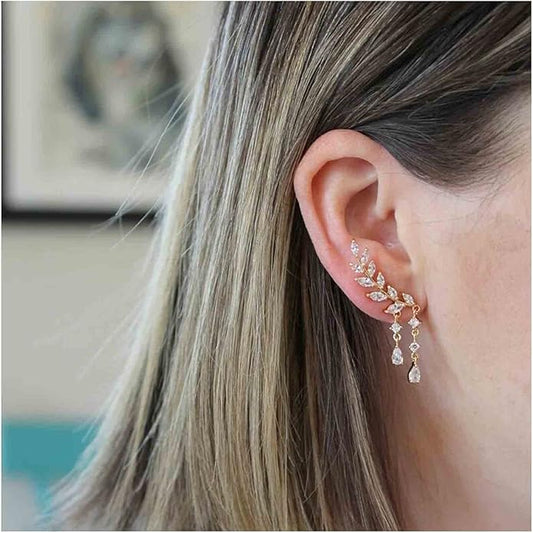 Boho Rhinestone Ear Crawler Earrings Gold Crystal Wing Ear Climber Earrings Angel Wing Crystal Dangle Earrings Cz Wing Studs Earrings Jewelry for Women and Girls-VivaGrace Women