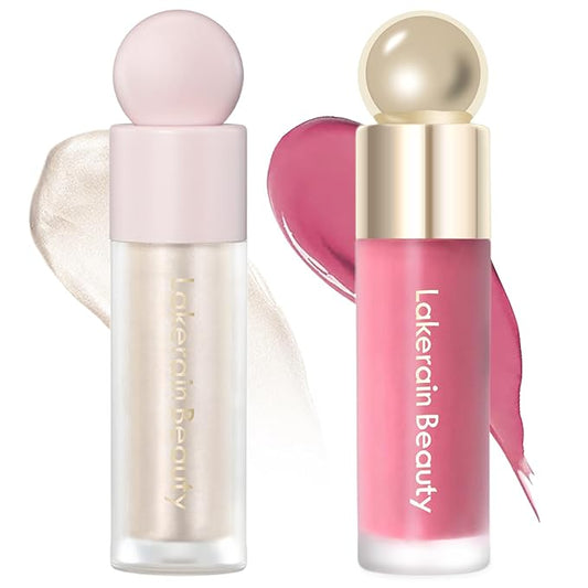 Erinde 2 Colors Liquid Highlighter and Blush Set, Natural Matte Face Blush, Natural Glossy Liquid Illuminator for Face and Body, Lightweight Blendable Silky Smooth Texture, Cruelty-free-VivaGrace Women