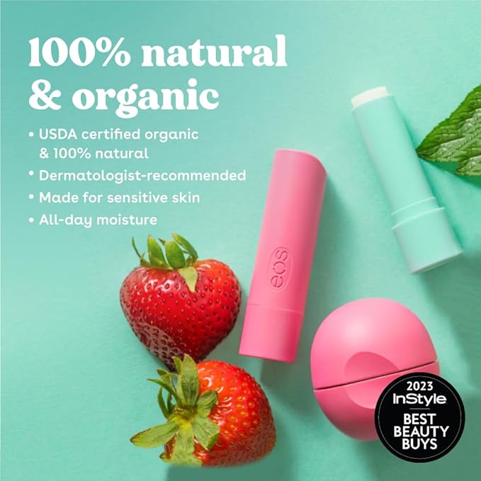 eos 100% Natural & Organic Lip Balm- Sweet Mint, Dermatologist Recommended, All-Day Moisture Lip Care, Made for Sensitive Skin, 0.14 oz-VivaGrace Women