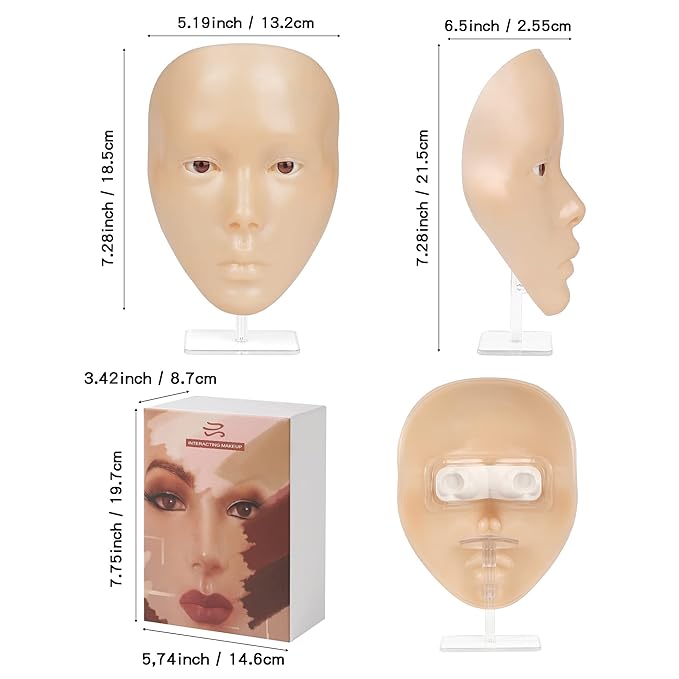 Makeup Practice Mannequin Face, 5d Reusable Silicone Makeup Practice Board Full Face with Makeup Brushes Sponge Set and Eyeshadow Board Makeup Kit for Emerging Makeup Artist, Girl's Gift-VivaGrace Women