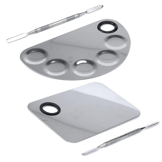 Stainless Steel Professional Beauty Palette,Large Square and Half Moon Color Palette，Silver，with Color Stick,1 SET-VivaGrace Women