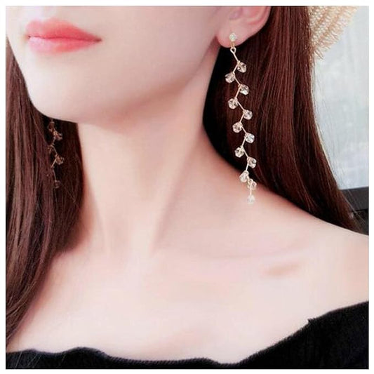 Boho Rhinestone Leaf Earrings Gold Crystal Drop Earring Long Chain Tassel Dangle Earrings Jewelry for Women and Girls Gifts-VivaGrace Women