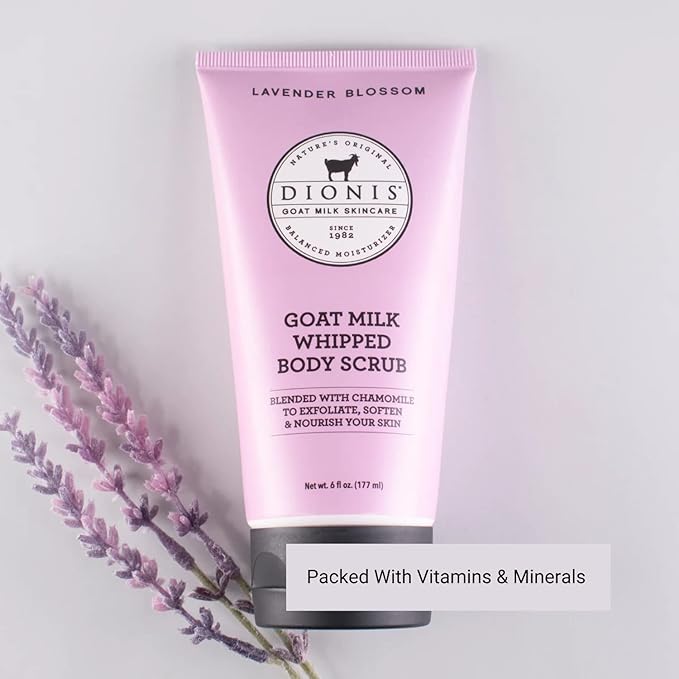 Dionis Goat Milk Skincare Lavender Scented Whipped Body Scrub & Lotion Gift Set - Gentle Chamomile Blended Exfoliating Sugar Scrub & Hydrating Body Cream Set, 6 oz & 8.5 oz-VivaGrace Women