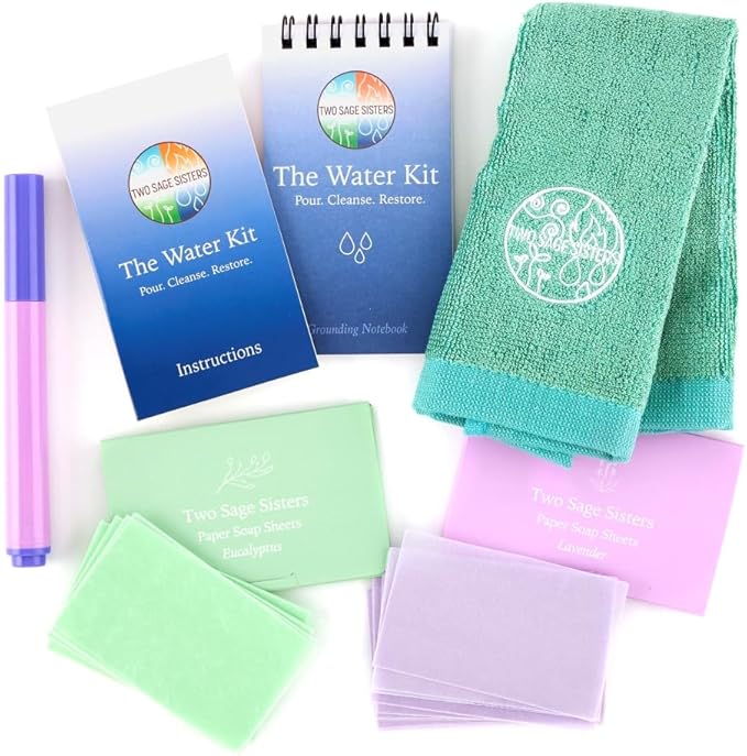The Water Kit by Two Sage Sisters - Self Care Kit with Soap Sheets, Notebook, Marker, and Washcloth, Bath Shower Sets for Meditation and Relaxation, Mini Spa Kit Self Care Box for Women and Men-VivaGrace Women