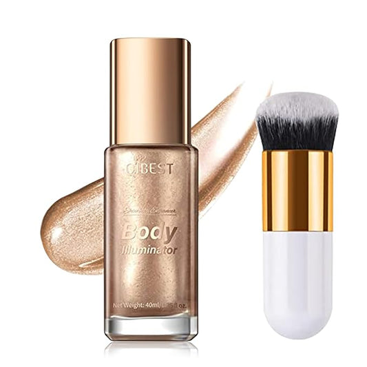 40ml Body Shimmer Oil,Liquid Body Illuminator, Waterproof Moisturizing And Glow For Face & Body, All-In-One Makeup Liquid Illuminator, Summer Body Luminizer,Makeup Brush Include(02#Rose Gold)-VivaGrace Women