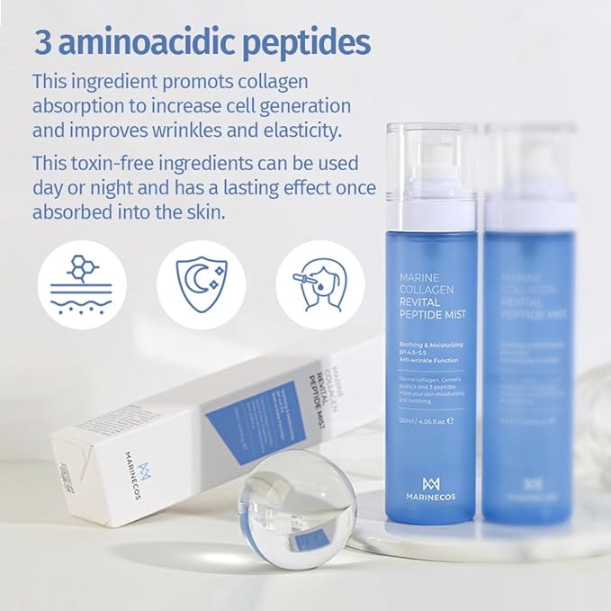 Marine Collagen Revital Peptide Mist 120ml ㅣ Fine Facial Spray for Hydration Soothing Glow ㅣ Daily Moisture Mist with Centella and Peptides-VivaGrace Women