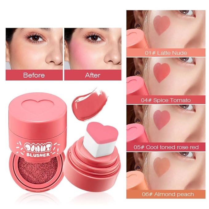 Stamp Liquid Blush Stamp Blush with Heart Shaped Applicator Natural Long Lasting Blush, Light and Airy Makeup for Women (6)-VivaGrace Women