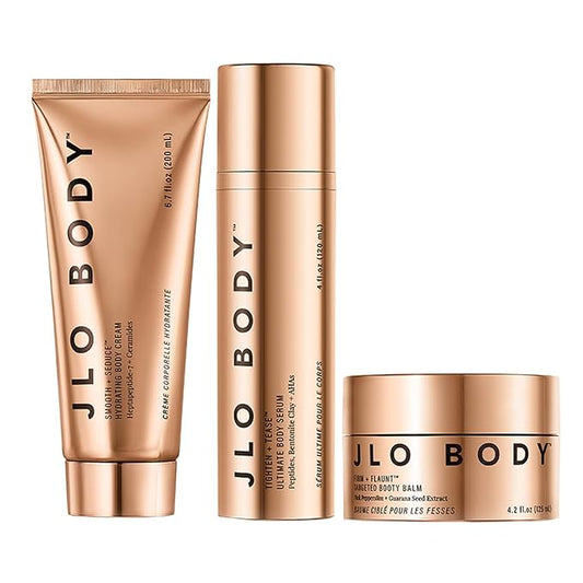 JLO BEAUTY The Ultimate Body Trio | Includes 4.2 fl oz Booty Balm, 4 fl oz Body Serum & 6.7 fl oz Body Cream | Brightens, & Firms for Smooth Skin-VivaGrace Women