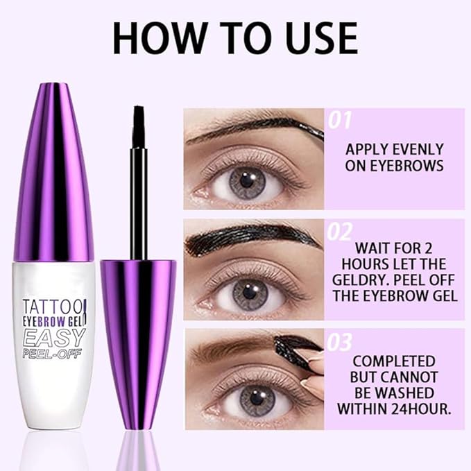 Peel Off Tattoo Brow Tint Gel - 2pcs Black Eyebrow Kit, Waterproof, Transfer-Proof & Sweatproof, Quick Peel Formula for Natural Fuller Brows, Mother’s Day Gifts for Women All Skin Types