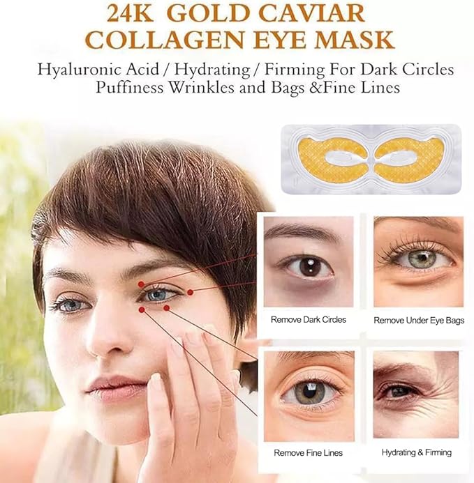 Gold Hydrogel Eye Mask Collagen Crystal Eye Mask Patches Anti-Aging Under Eye Pads - Reduce Wrinkles,Puffy Eyes,Dark Circles,Eye Bags - Moisturizer Eye Contour Mask, Improve Skin Elasticity | 5 Pairs-VivaGrace Women